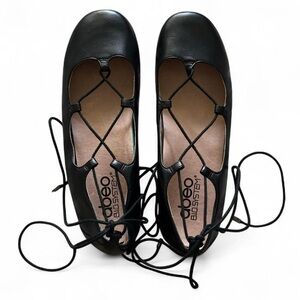 Abeo Black Leather Lace-Up Ballet Flats